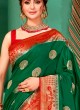 Attractive Green And Red Color Banarasi Silk Saree